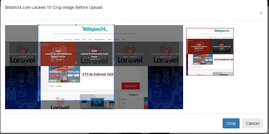 Laravel 10 Cropper Js ile Resmi kırpma ve yükleme